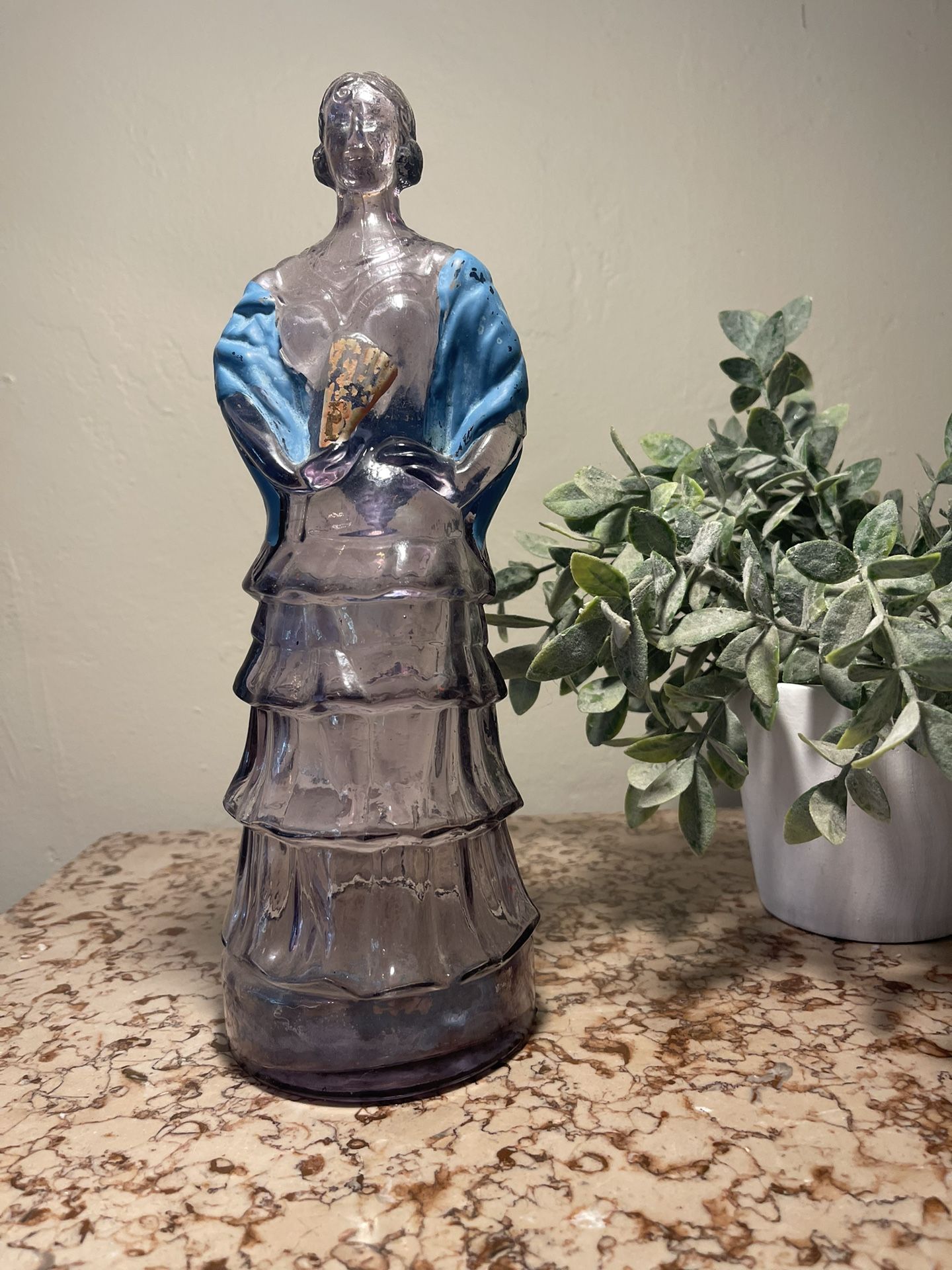 Title Vintage Italian Empoli Figural “Lady” Glass Bottle / Anisette Decanter — 13″