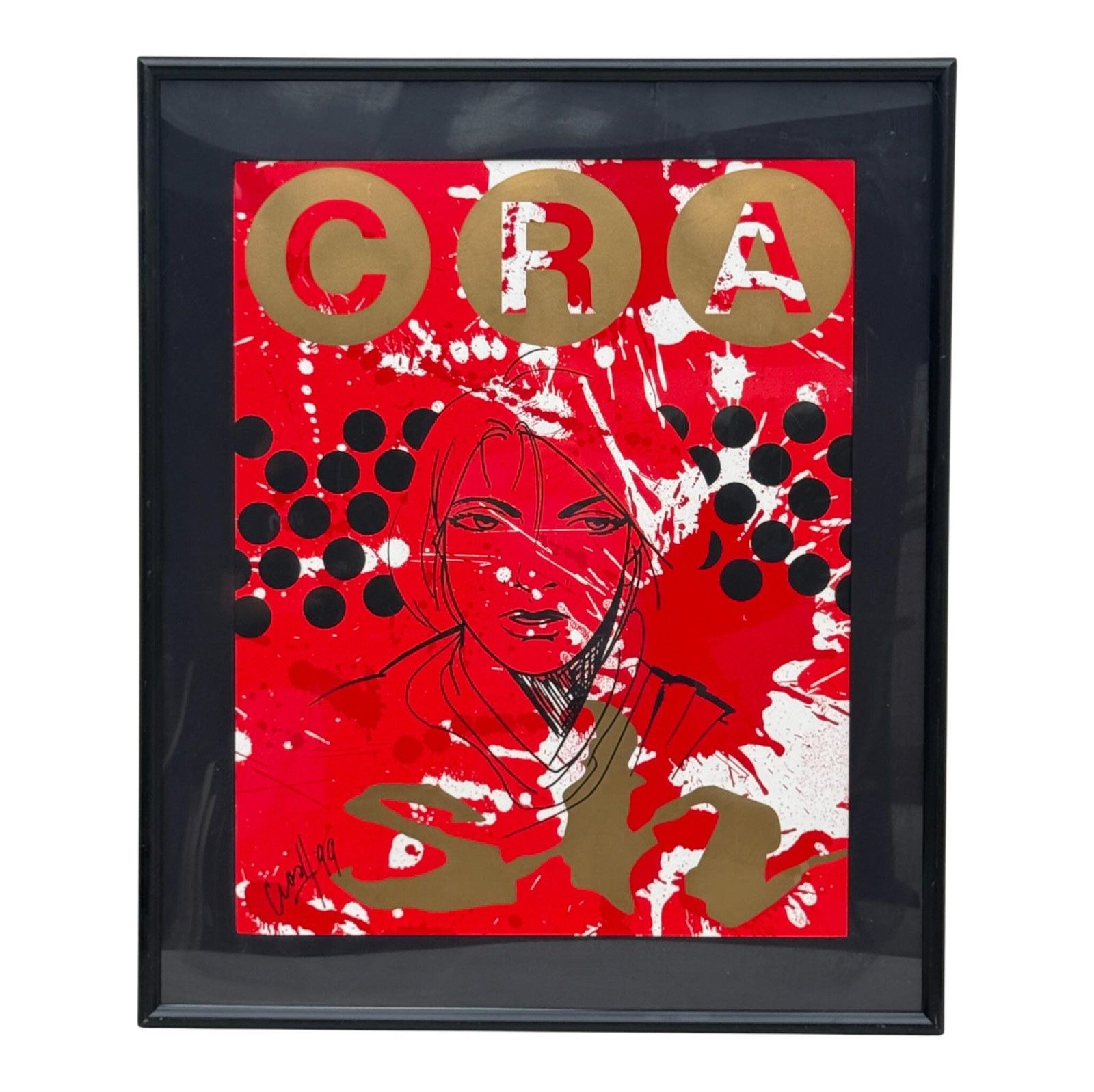 🟥 1999 Signed Pop Art Print – 30″ × 38″ – Red / Gold / Black – Framed