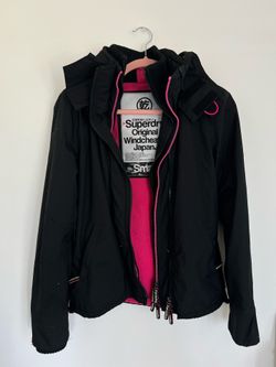 Pink/Black Superdry Original Heavy Coat Winter Snow /Rain Jacket Japan with Hood