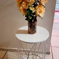 white metal side table