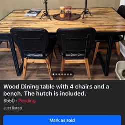 Brown Table With Bench And 4 Chairs, With Buffet