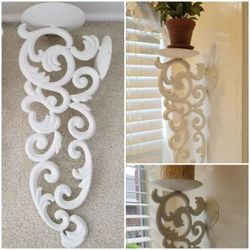 White Scroll Metal Wall Plant~Candle Holder