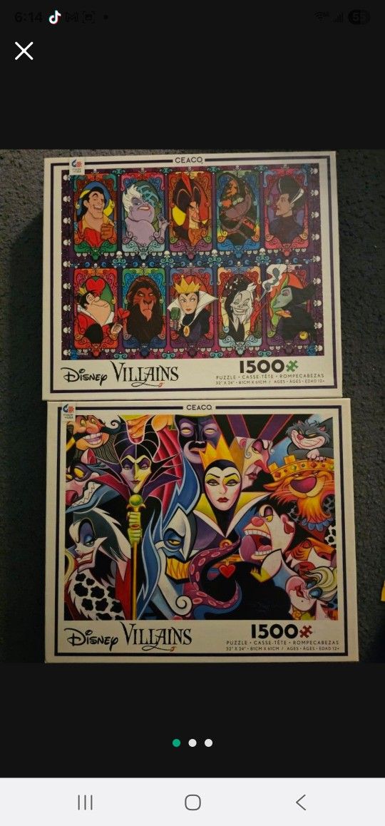 New! 2 Disney VILLIAN jigsaw Puzzles 1500 Piece