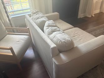 Large Cream Upholstered Sofa with Cushions