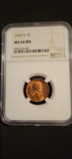 Graded 1947 S Lincoln Wheat Cent NGC MS 66 RD Gem Uncirculated