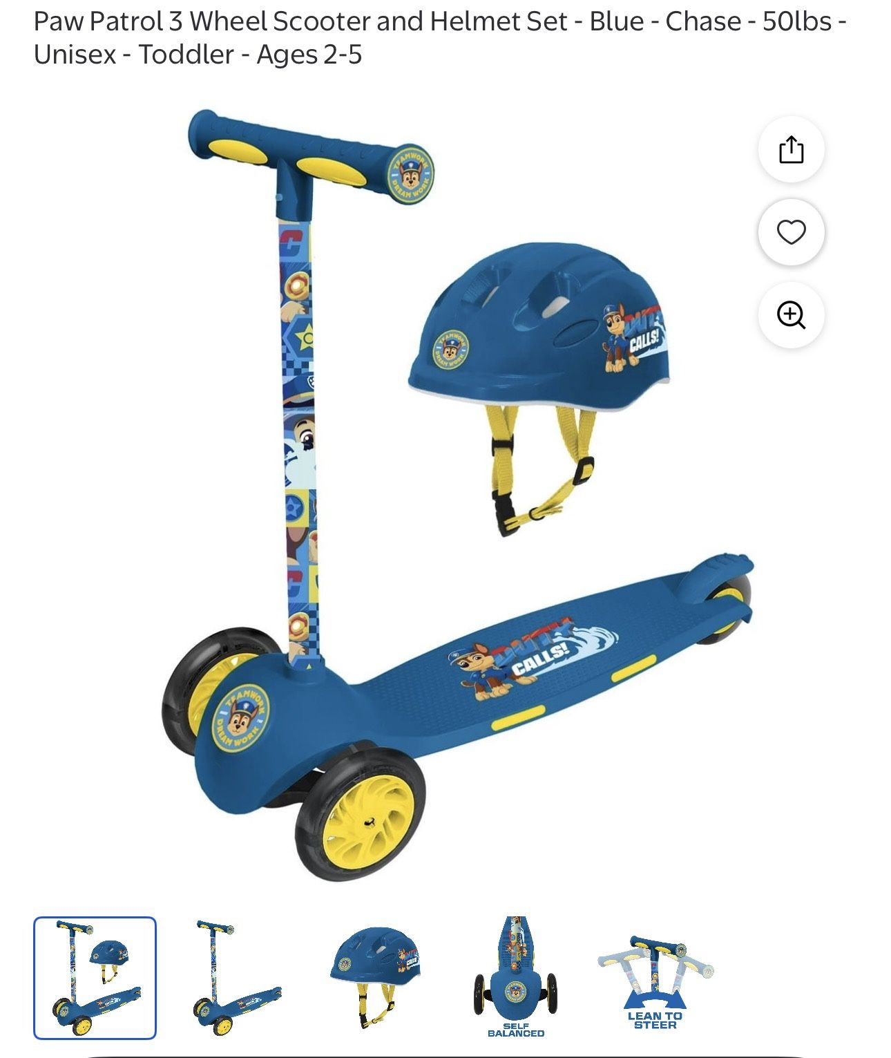 Paw Patrol 3 Wheel Scooter and Helmet Set