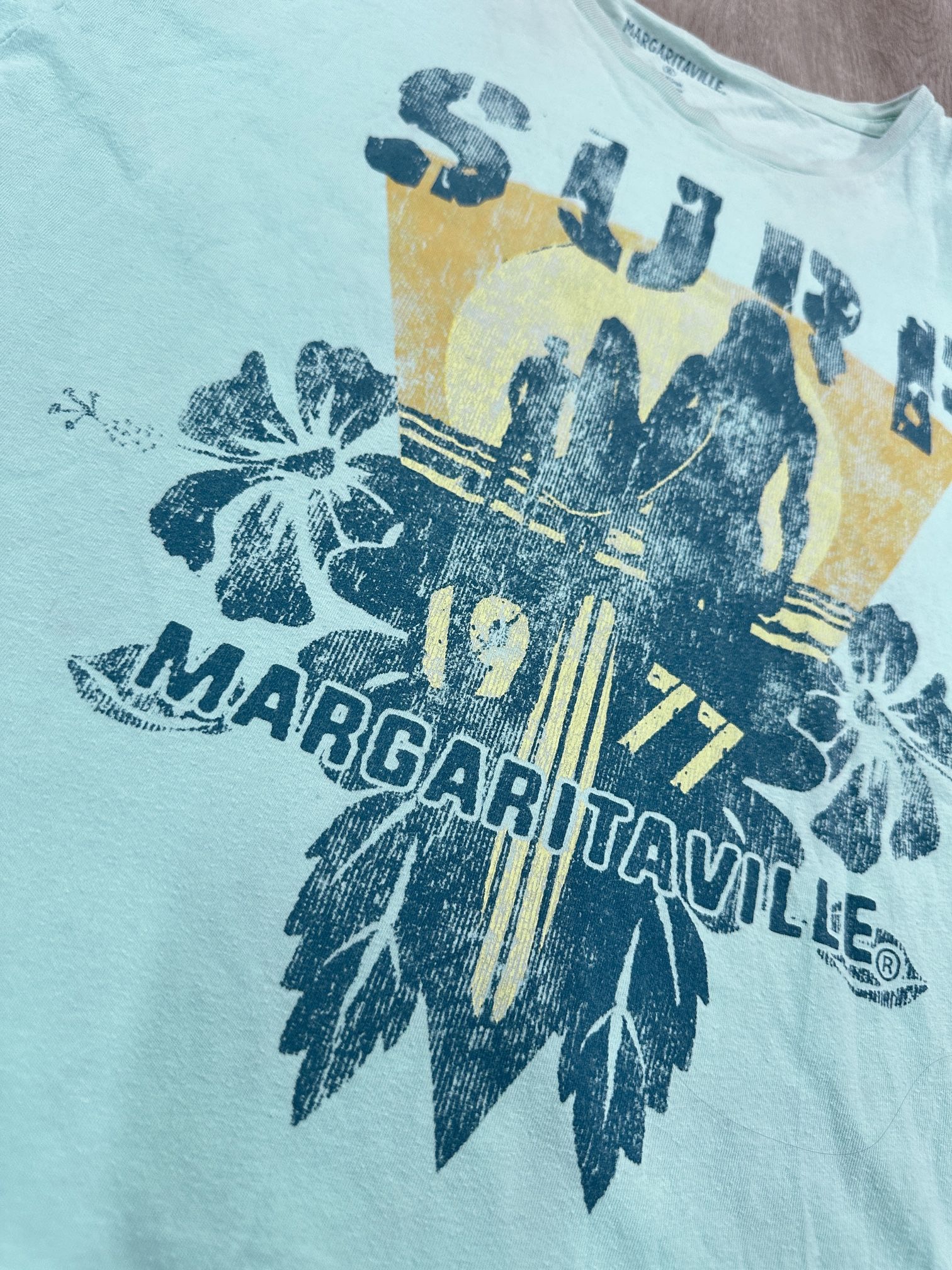 Margaritaville Surf T Shirt Sz XL Blue Green Short Sleeve Crew Neck Cotton READ