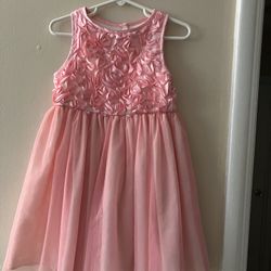 Vestido Color Rosa Parte De Arriba Diseño De Rosetas 3D Falda De Tul Size 4T