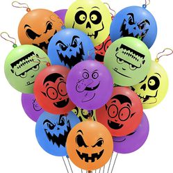Halloween Balloons Party Decoration, Halloween Punch Latex Balloons 12.5 Inch Purple, Blue, Red, Yellow with Halloween Pumpkin Skeleton Witch Pattern 