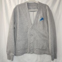 Detroit Lions Antigua Victory Button-Up Cardigan Sweatshirt Heather Gray Small