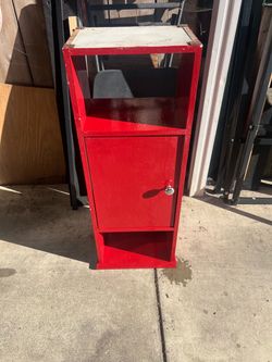 Red Wood Cabinet with Open Shelves