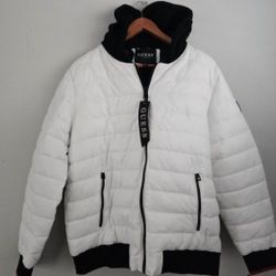 Men's Guess Jacket XL White Puffer Quilted
