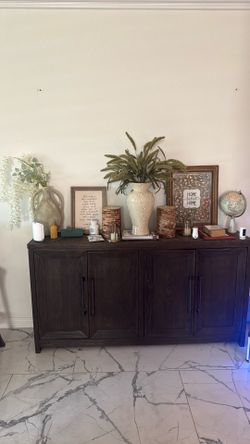 Two Brown Wood Console Tables – Tables Only