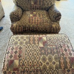 Patterned loveseat with ottoman
