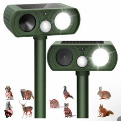 2PACK Solar Ultrasonic Animal Repellent Outdoor, Deer Repellent Devices Squirrel Cat Raccoon Rabbit Dog Deterrent, Keep Rodent Chipmunk Away Motion De