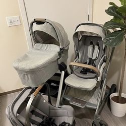 Nuna Mixx Stroller with Car Seat and Bassinet With Stand Grey