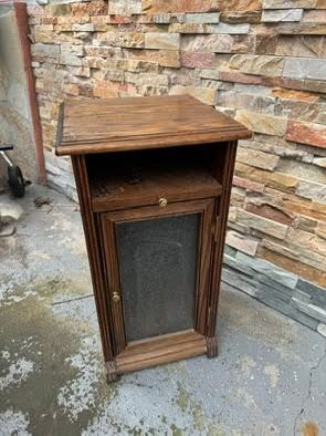 Vintage Oak Wall Cabinet with Etched Glass Door