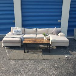 (Delivery Available) Tan/Beige Sectional Couch Sofa 