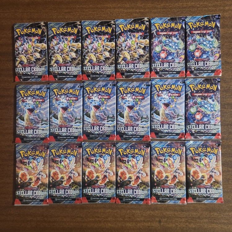 Pokemon Cards Scarlet and Violet Stellar Crown Single Booster Packs (18 Total)