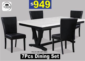 7 Pcs white Table + + Black Chairs 