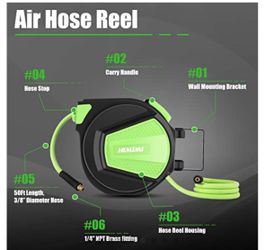 Automatic Retractable Air Hose Reel, 3/8" × 50ft +4.5ft Air Compressor Hose Reel for Workshop Garage, Any Length Lock Pneumatic Hose Reel w/ 1/4" NPT