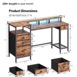 60” Office Desk With Storage And Outlets