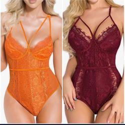 Kaei&Shi Women's Sexy Translucent Lingerie Babydoll Lace V-Neck One-Piece Bodysuit