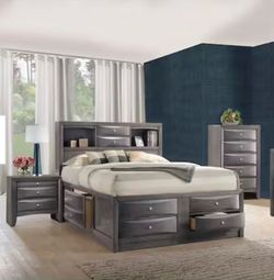Solid Wood Storage Platform Bed (Gray)