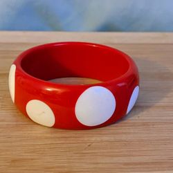 Vintage Red White Polka Dot Simulated Bakelite Lucite Thermoset Bangle
