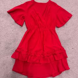 Small Red Short Ruffle Peasant Dress 