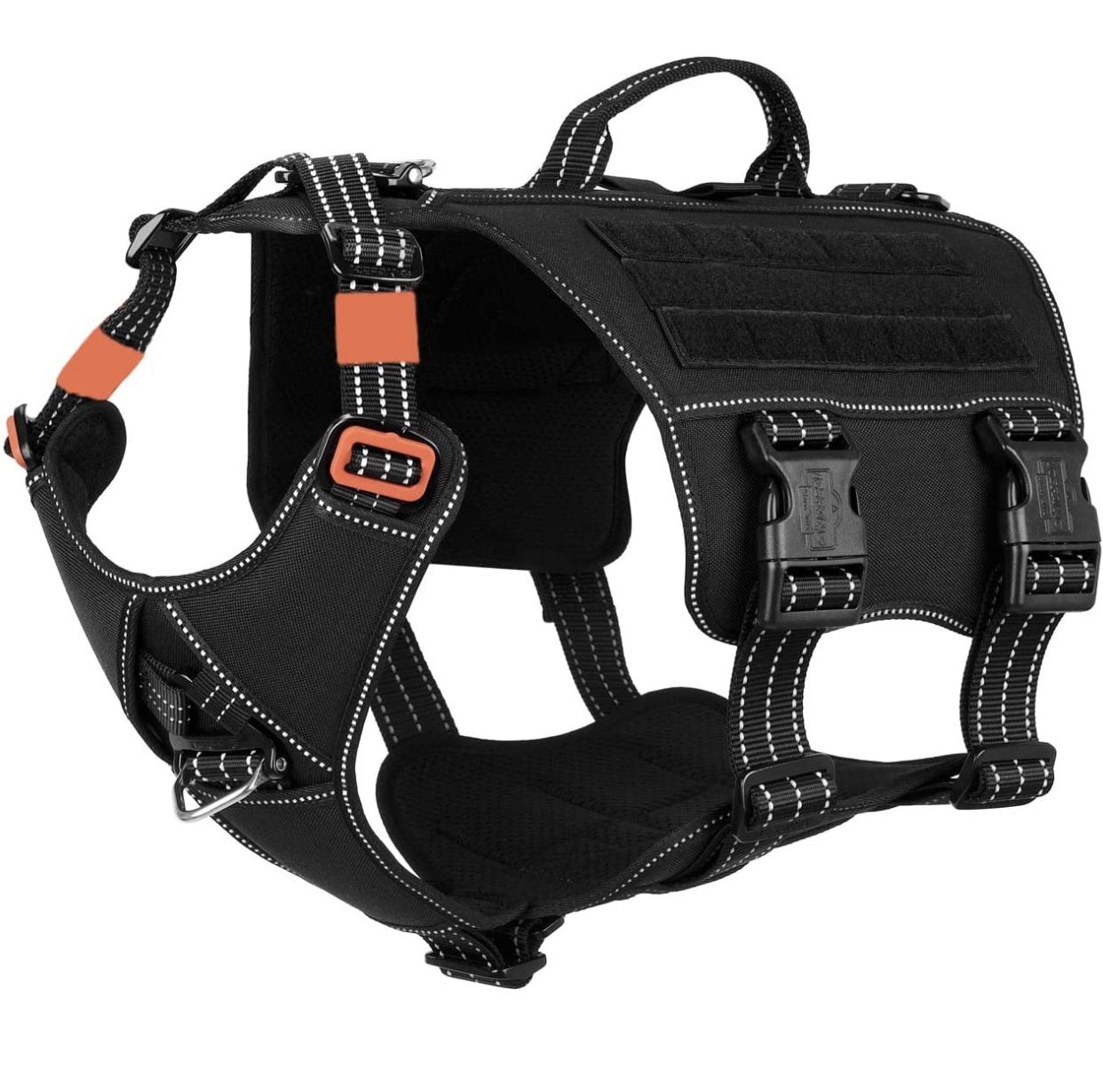 Reflective Tactical Dog Harness with Handle , Walking Training K9 Molle Vest ,No-Pull Front Clip ,5-Points Adjust,Hook and Loop Panel