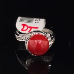 Platinum GDR Red Coral Diamond Ring 5.40g Size 5 3/4 182288