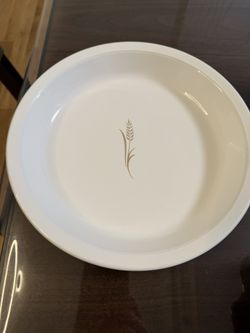 CORNING WARE WHEAT 9" PIE PLATE BAKING DISH WHITE GOLD