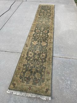 Handmade Solid Wool Vintage Oriental Runner Rug (2’4”x12’1”)