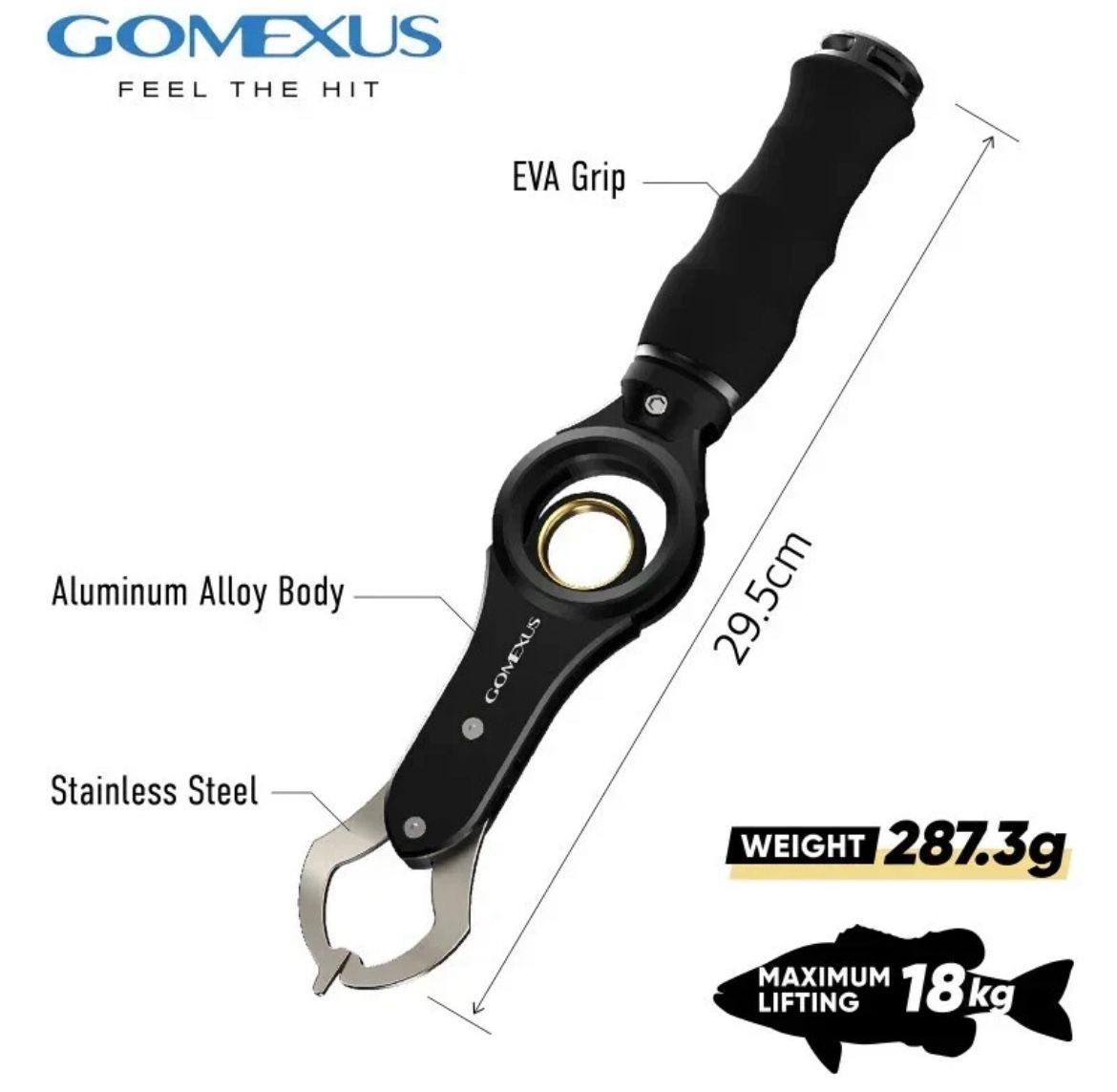 Gomexus Aluminum Fishing Clamp Lip Grip Plier Fishing Tool Equipment Black Gold