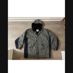 Vintage 90s Nike Men’s Winter Sherpa Parka Jacket Hooded Gray Blue L White Tag