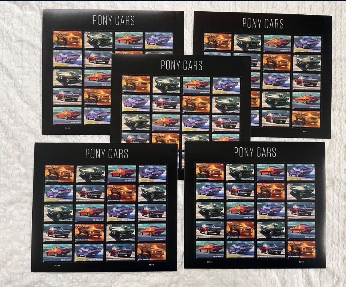 Pony Car Forever Postage Stamps -5 Sheets