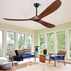 New in box Modern Ceiling fan  60” Remote Control and Quiet DC Motor, Outdoor Fans for Patios,Solid Wood 3 Blades,ETL Listed - Dark Walnut