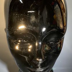 Vintage Black Glass Head Mannequin Made in Spain Sculpture Art