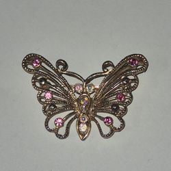 Beautiful Butterfly Brooch Gold Tone Jewelry With Aurora Borealis Rhinestones