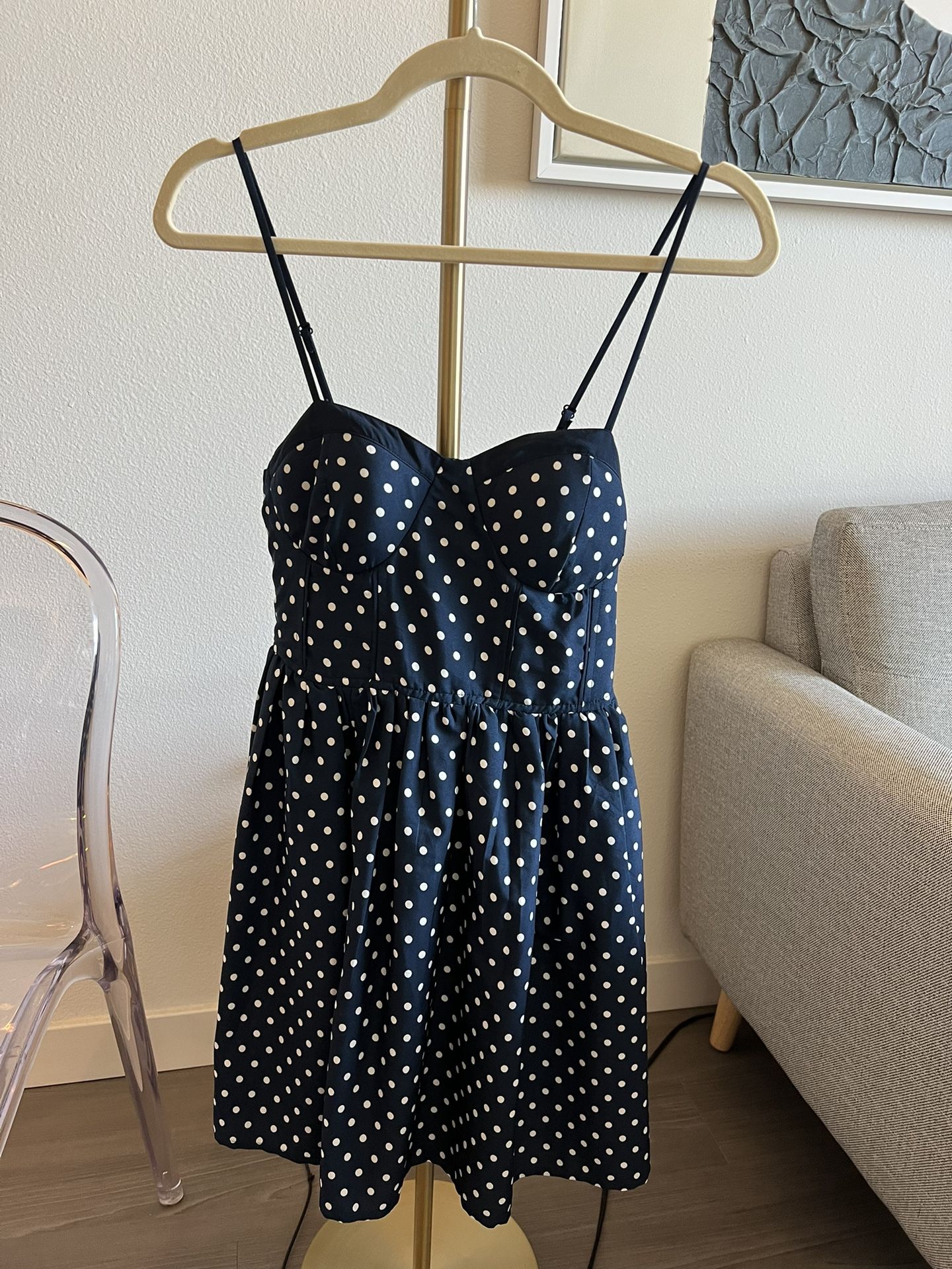 Retro navy blue and white polka dot dress - size small
