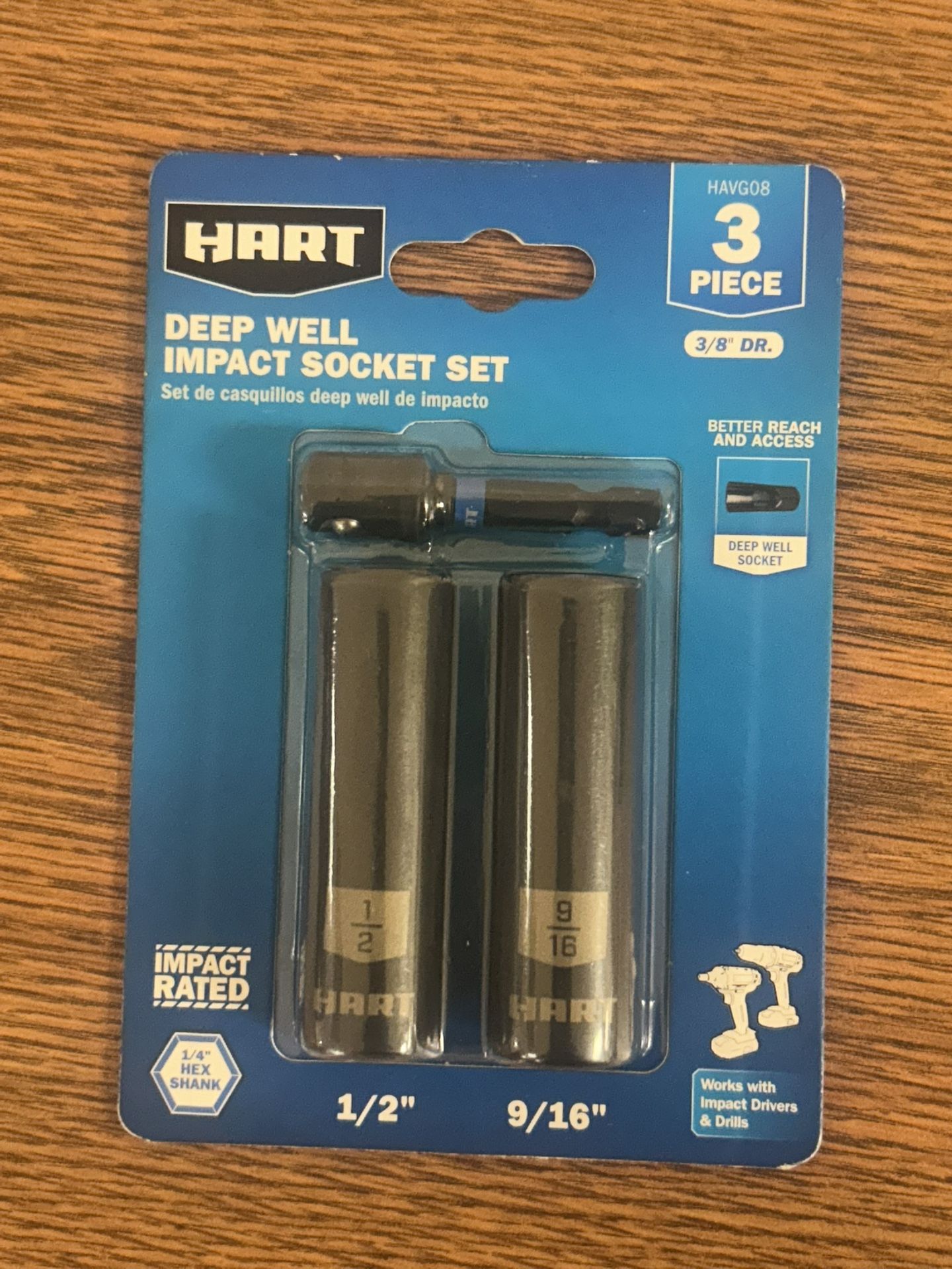 HART 3-Piece Deep Well Impact Socket Set (1/2 in, 9/16 in, 3/8 in Drive)