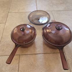 Vintage Cranberry Corning Visions Sauce Pans – 2 Piece Set