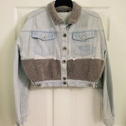 Manière De Voir Cropped Contrast Denim Jacket