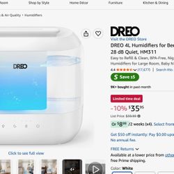 DREO 4L Humidifier HM311 – Quiet Bedroom Humidifier – Like New