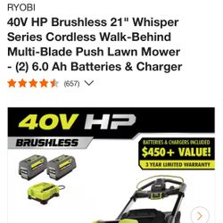 Lawn Mover Ryoby 40v   Self Propelled  Brushless 