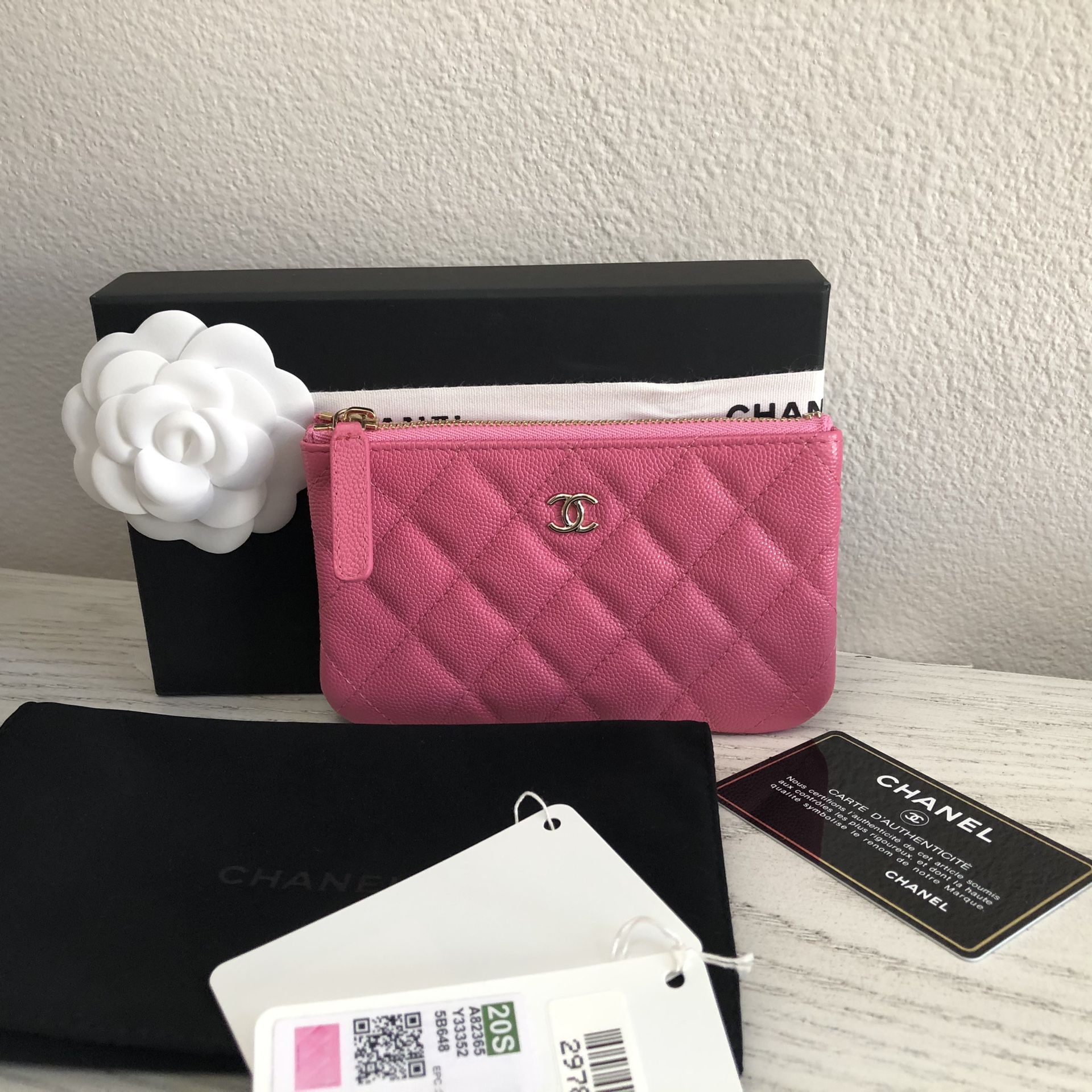 Chanel pink caviar mini o case light gold hardware pouch