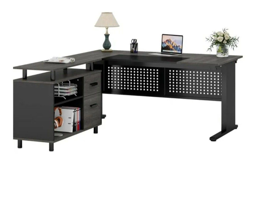 Tribesigns Executive Desk, Large Computer Desk with File Cabinet, Executive Office Desk with Storage Cabinet, Business Furniture Desk Workstation