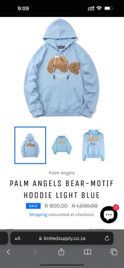 Palm angels bear-motif hoodie light blue