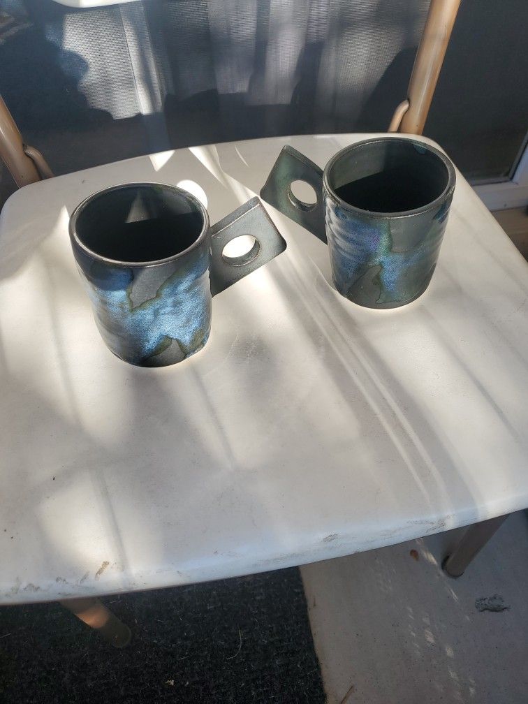 Art Pottery Artisan Coffee Mug Signed Blue Signed Unique